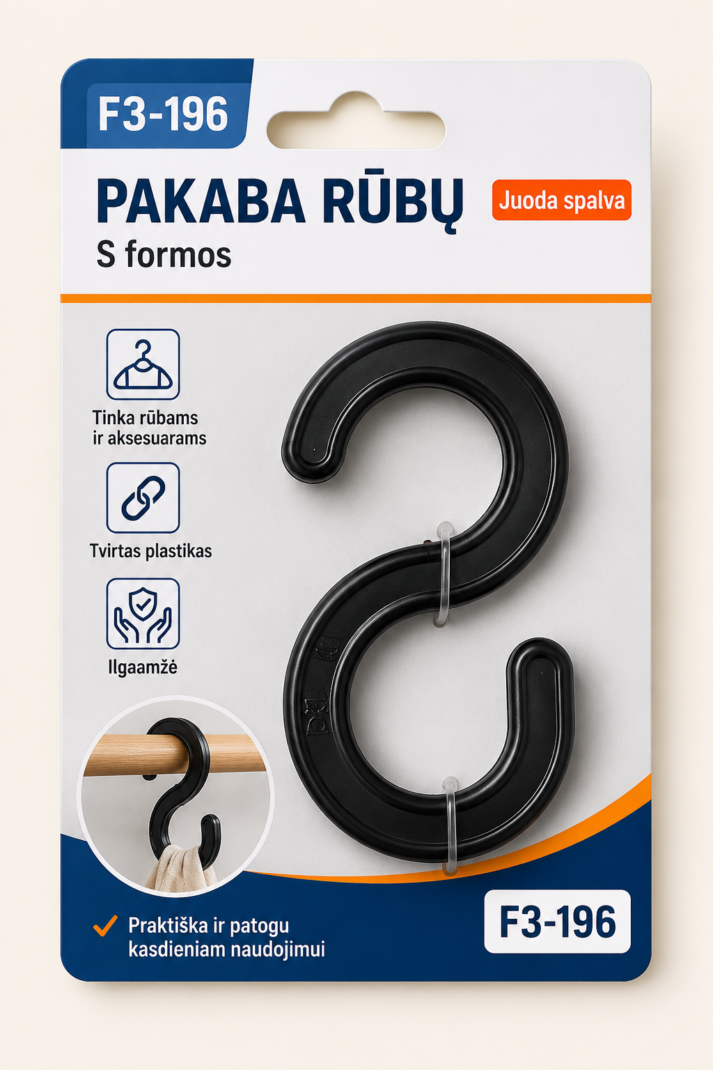 Pakaba rūbų F3-196 juodos spalvos