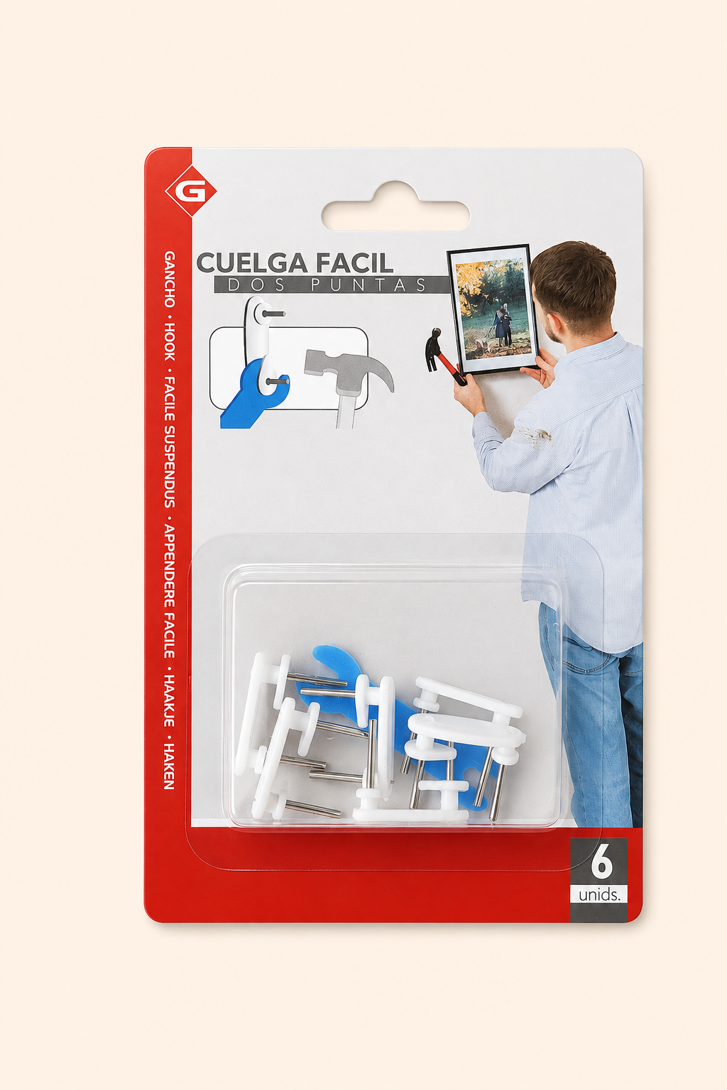 Plastikiniai kabliukai su vinukais dekoracijų tvirtinimui 6 vnt.